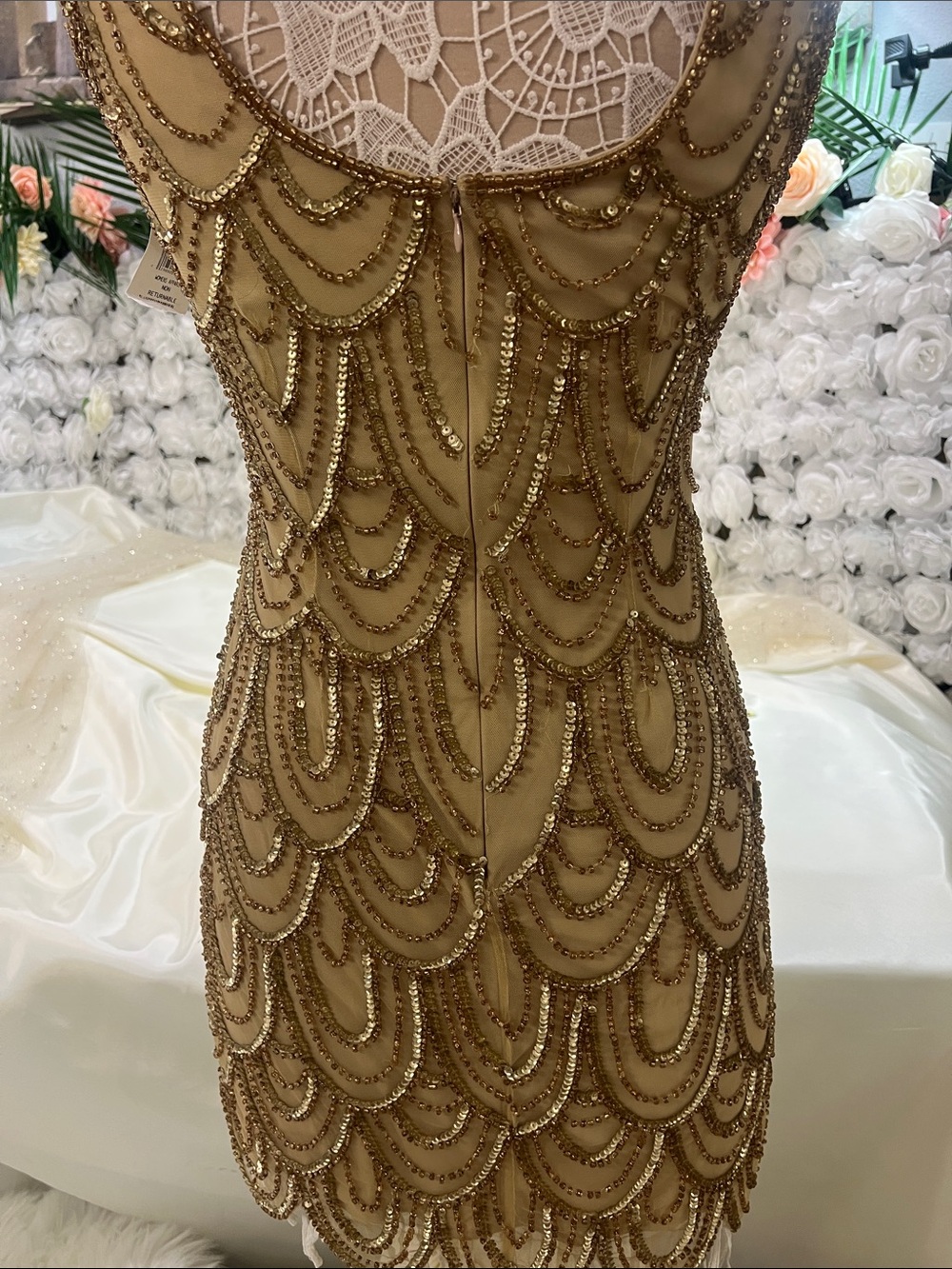 Pisarro Nights Gold Beaded Scallop-Pattern Mini Dress - Picture 8 of 17